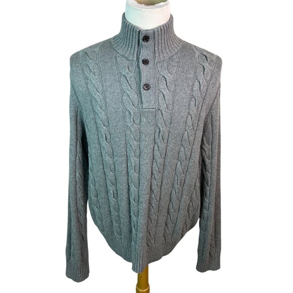 Polo Ralph Lauren Men's XL Cable Knit Gray Silk Cashmere Turtle Neck Sweater - Picture 1 of 6